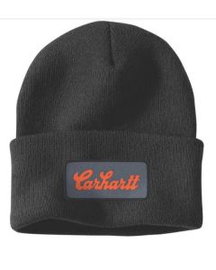 CARHARTT 107007 KNIT CUFFED SCRIPT PATCH BEANIE BLACK
